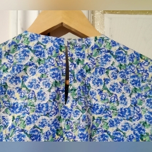ZARA🐞Ruched Blue Floral Cotton Long Sleeve Blouse Sz: S - Picture 6 of 12